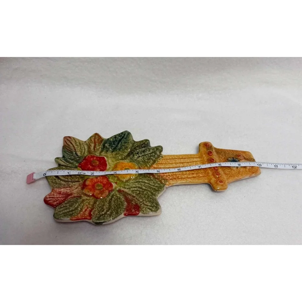 Italian Hand-Painted Ceramic Spoon Rest Hanging Wall Art Flower Pot Yellow Red